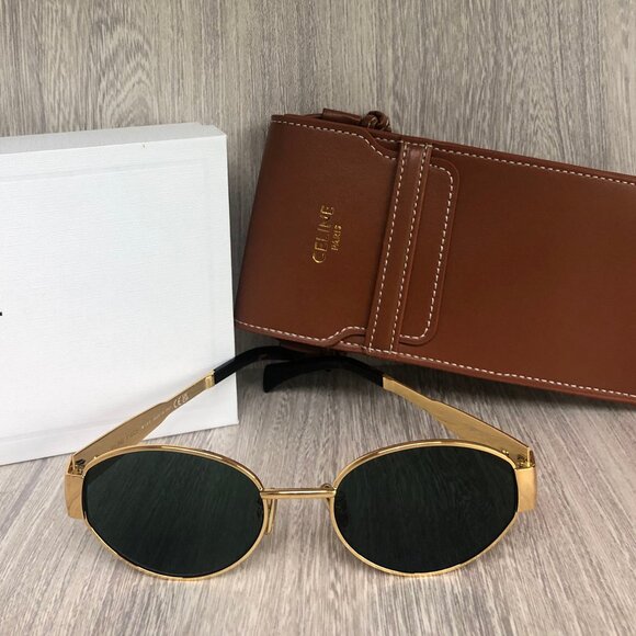 Celine Triomphe Gold Metal Oval Sunglasses - Picture 2 of 6